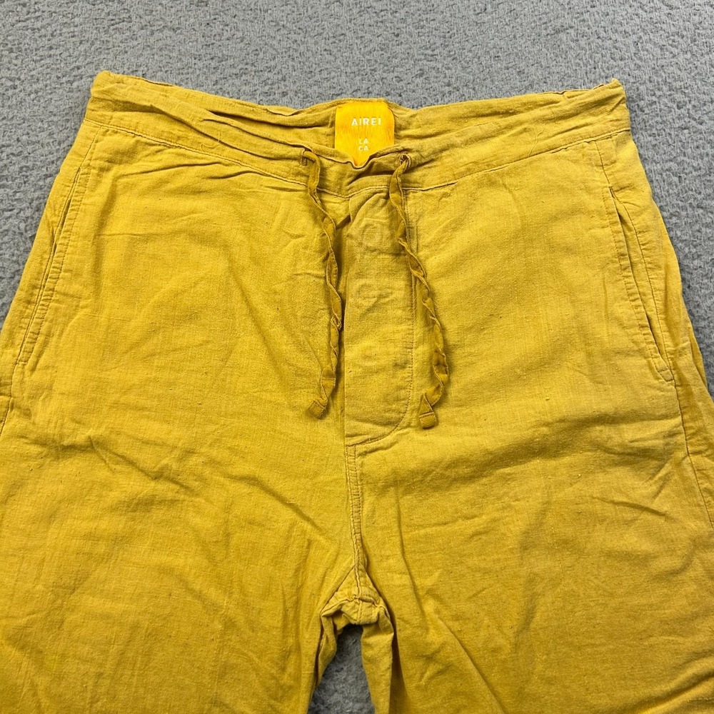 AIREI Mens Yellow Khadi Drawstring Trousers Cotton Wide Leg 100% Cotton XS - Picture 2 of 13